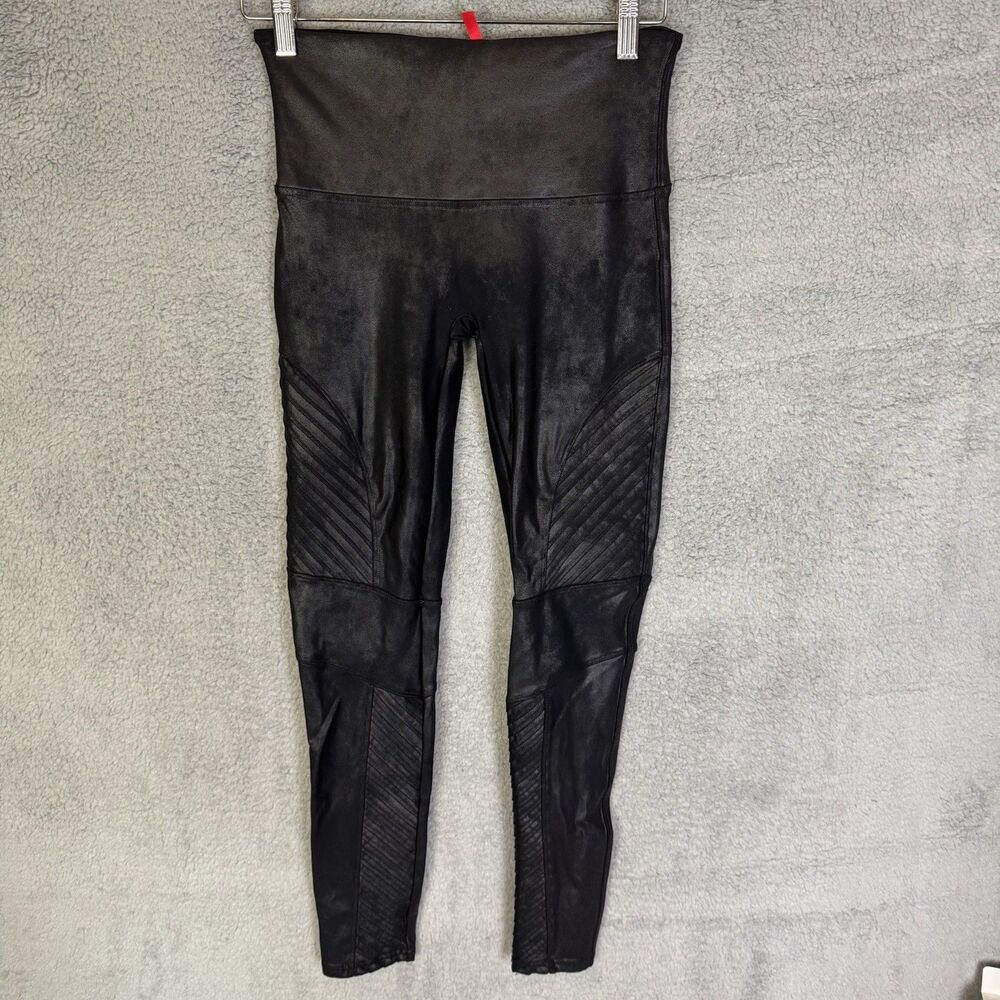Spanx Pants Women's L Black Faux‎ Leather Pull On Stretch Casual